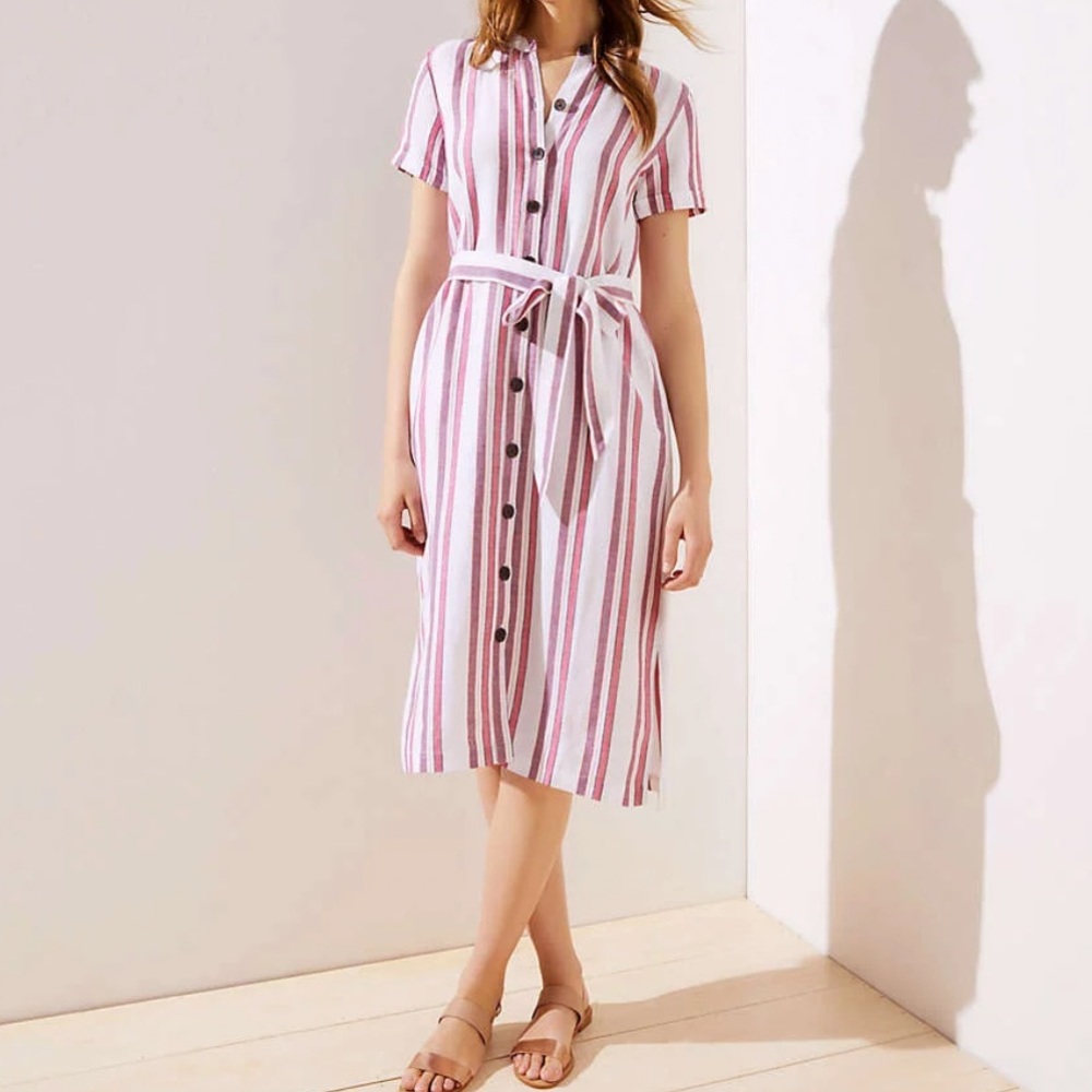 LOFT Pink and White Striped Dress